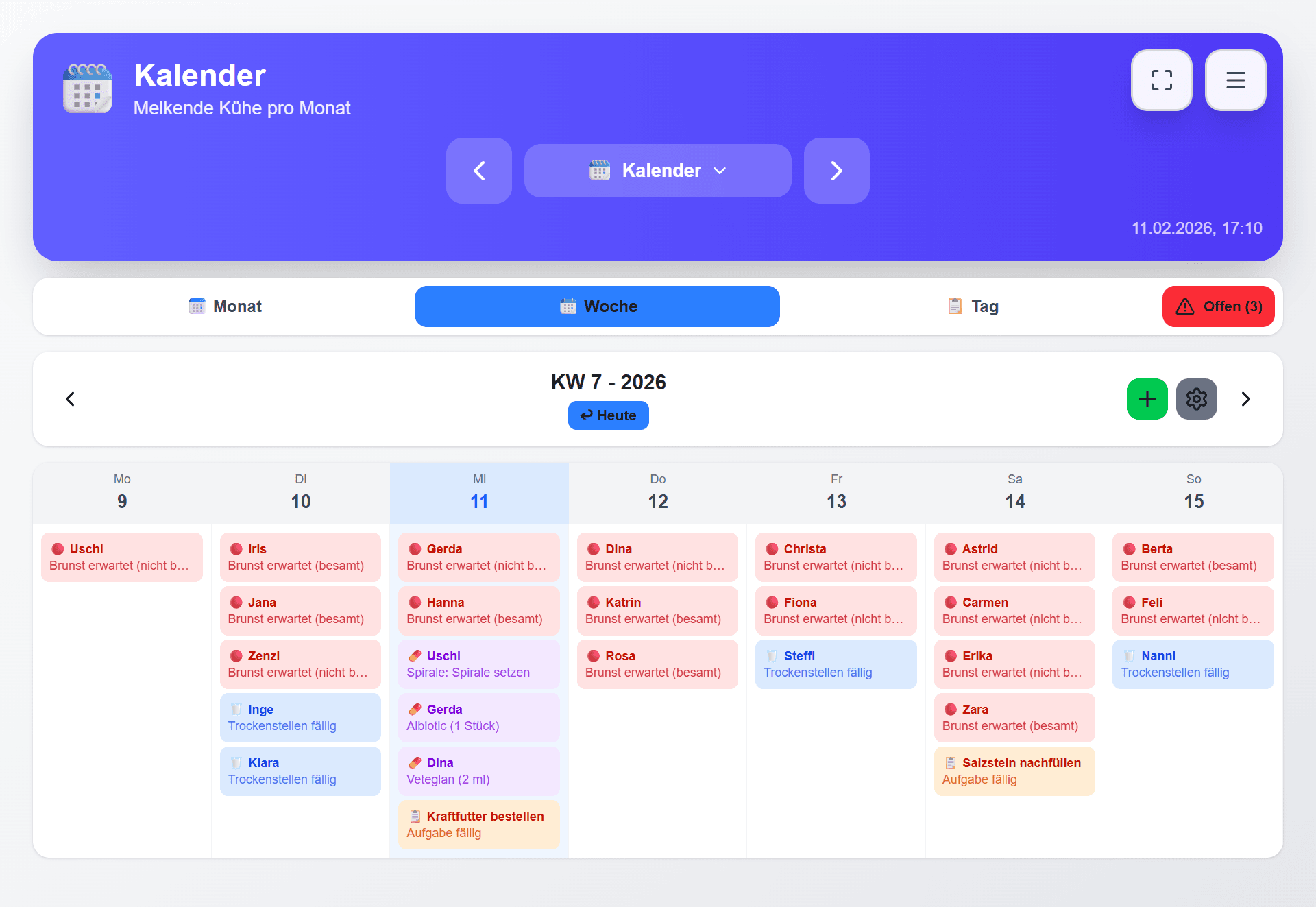 Meineherde Kalender & Aufgaben Dashboard
