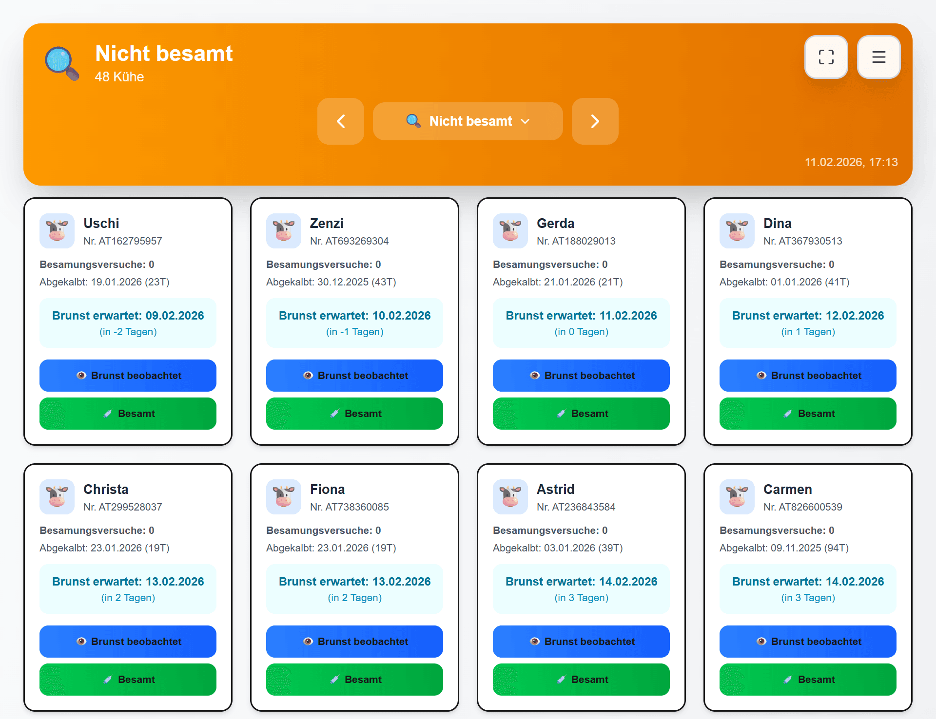 Meineherde Brunsterkennung Dashboard